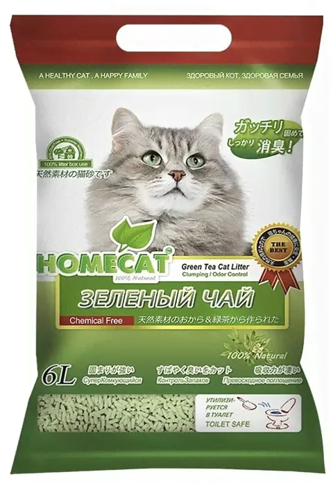 Наполнитель для кошачьего туалета Homecat Эколайн Зеленый чай комкующийся 6л-0