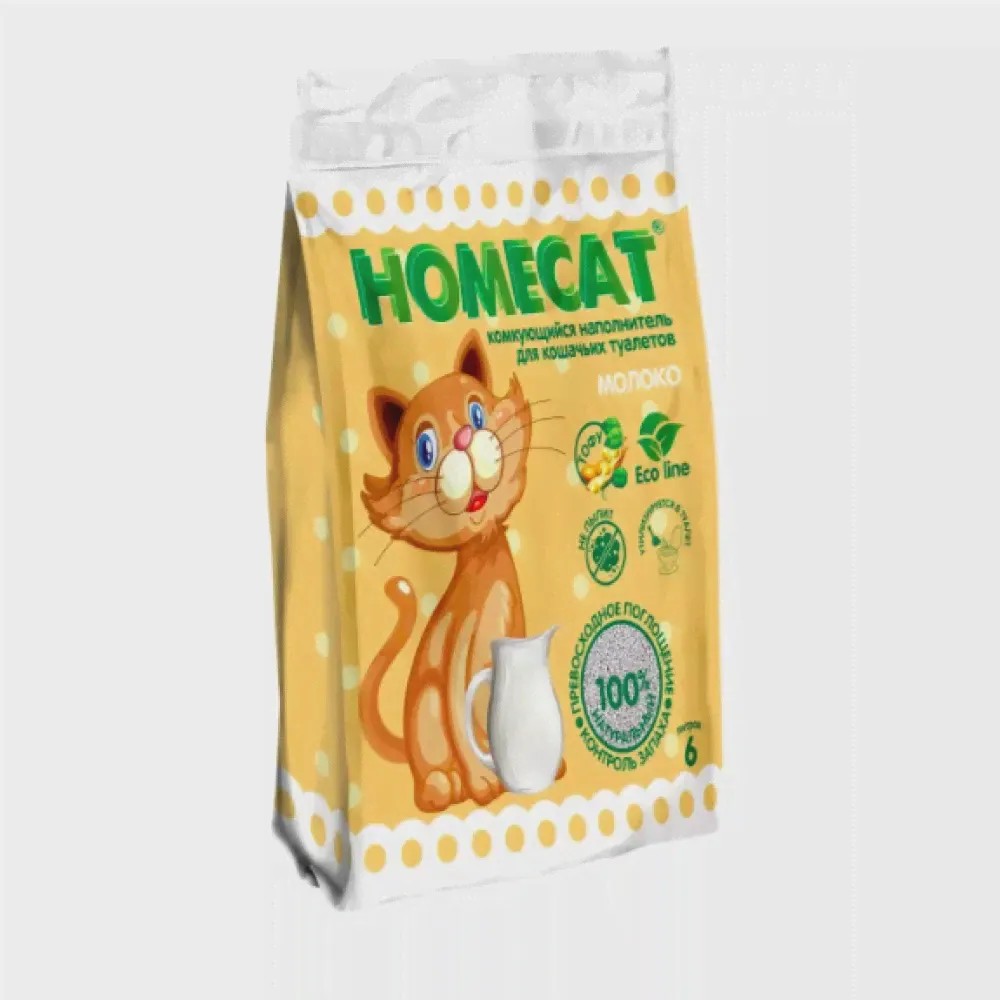 Homecat / Хоум Кэт Эколайн Молоко комкующийся наполнитель для кошачьих туалетов с ароматом молока, 12 л